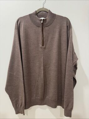 Peter Millar Men's Brown Half-Zip Mock Neck Sweater